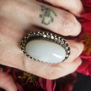 Sterling silver plate moonstone vintage ring, 6